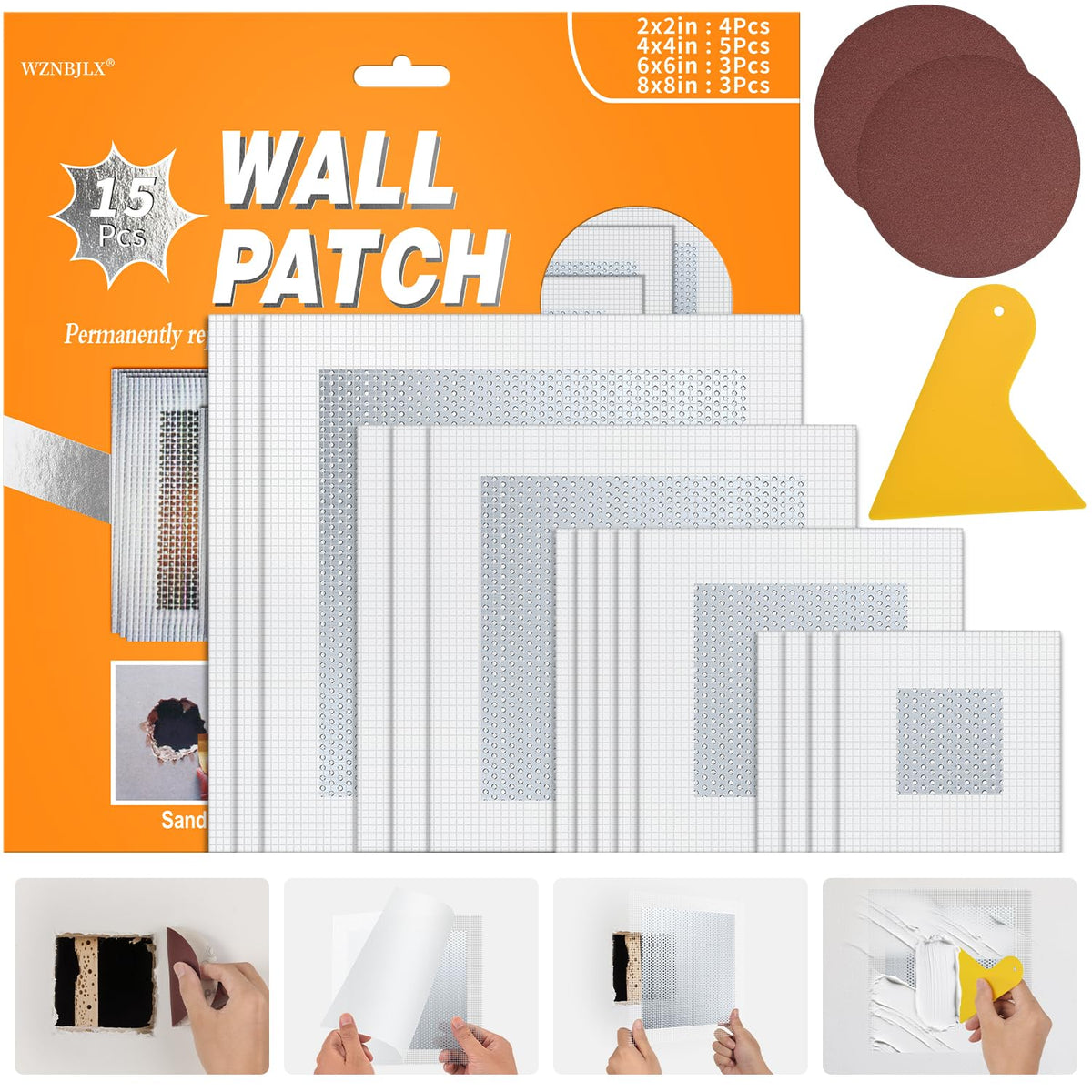 15-Piece Self-Adhesive Aluminum Mesh Drywall Patch Kit