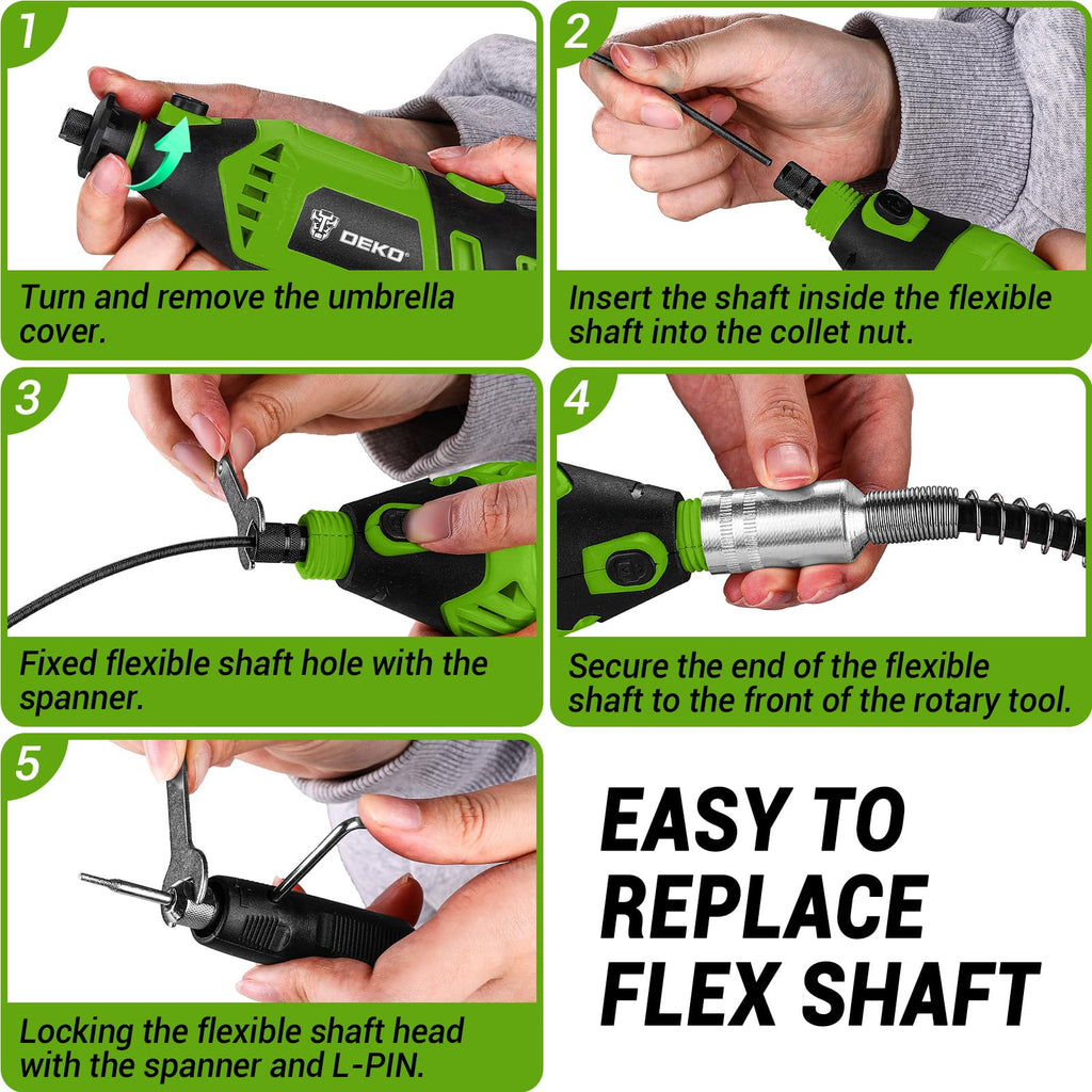DEKOPRO Corded Rotary Tool Kit with Flex Shaft, 129 Pieces
