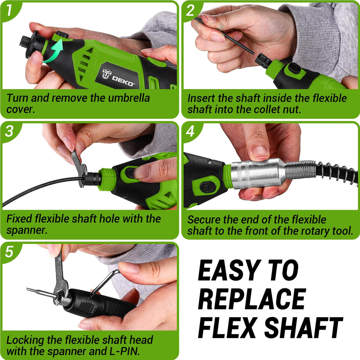 DEKOPRO Corded Rotary Tool Kit with Flex Shaft, 129 Pieces