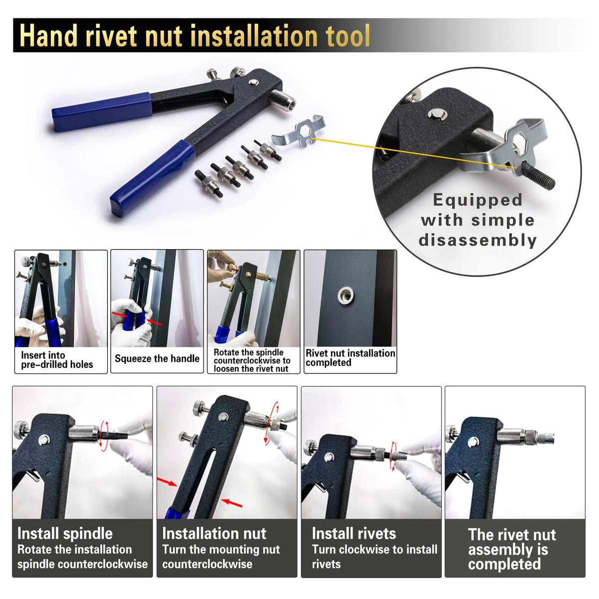 ASKWAY Rivet Nut Tool Kit with 430 Metric Nuts, M3–M8
