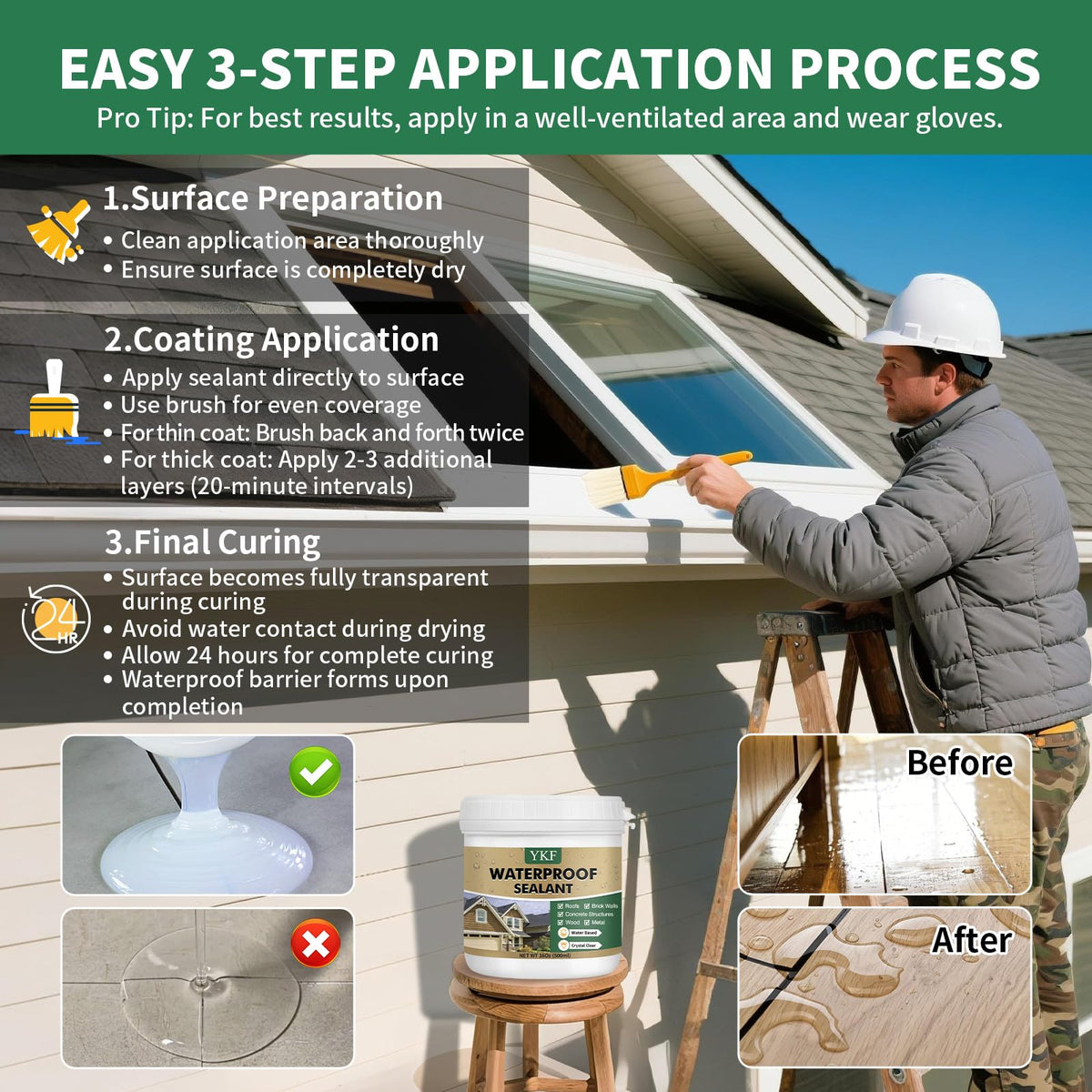 YKF Clear Waterproof Sealant for Indoor and Outdoor Repairs
