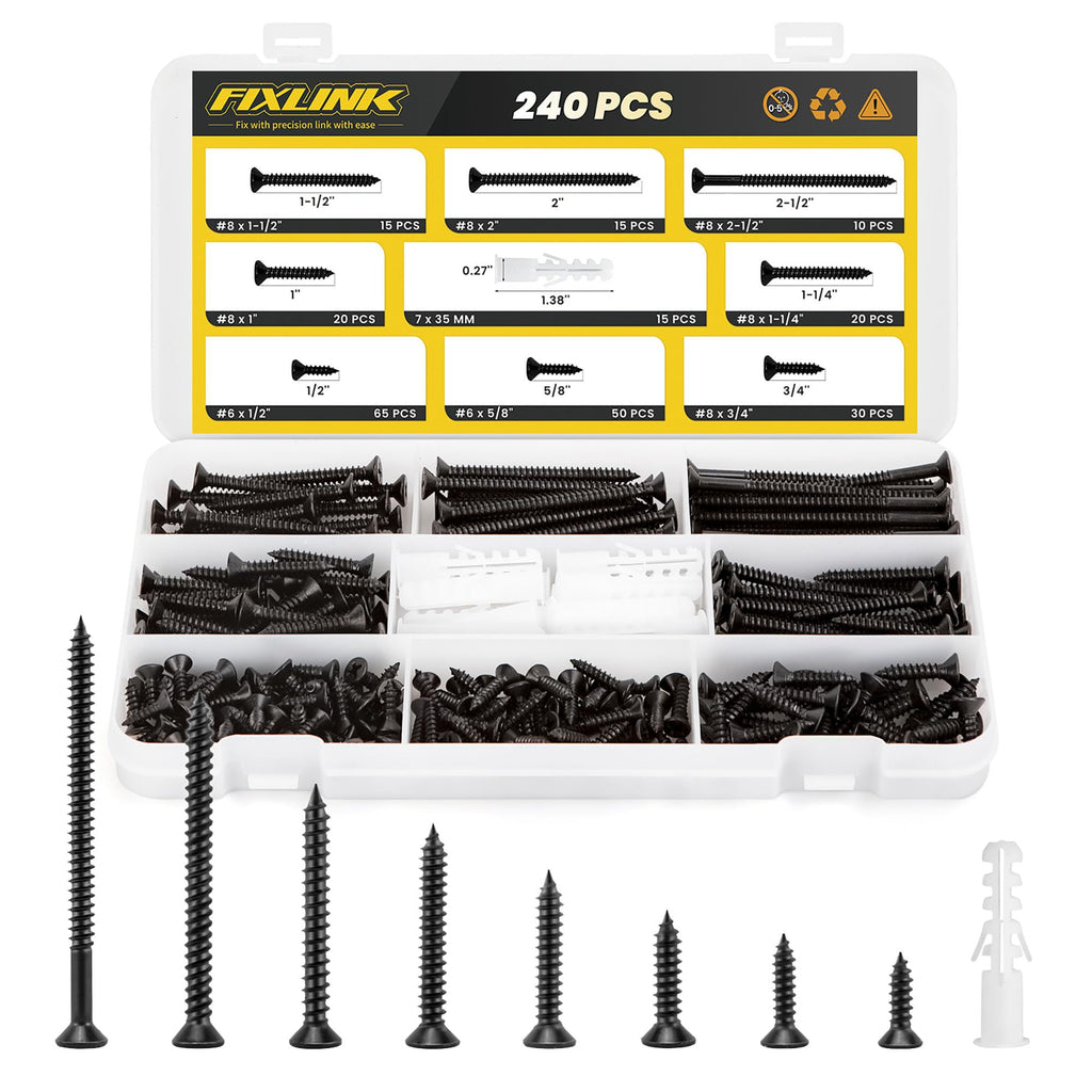 FIXLINK 8-Size Flat Head Phillips Wood Screw & Anchor Kit