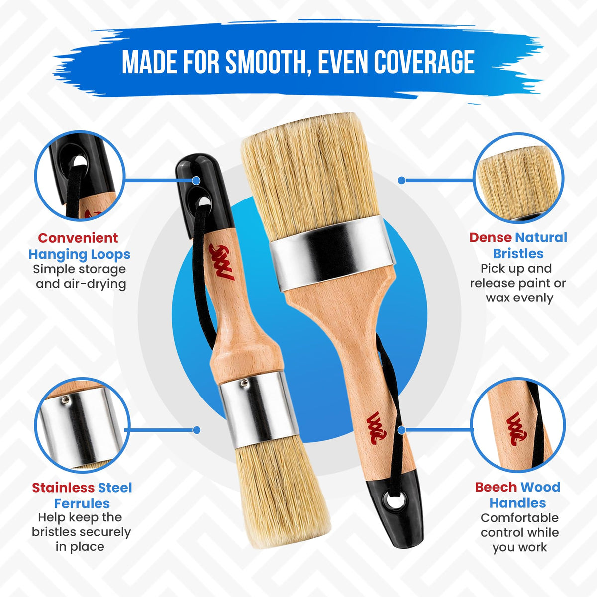2-Pack 2.5-Inch Natural Bristle Chalk Paint & Wax Brushes
