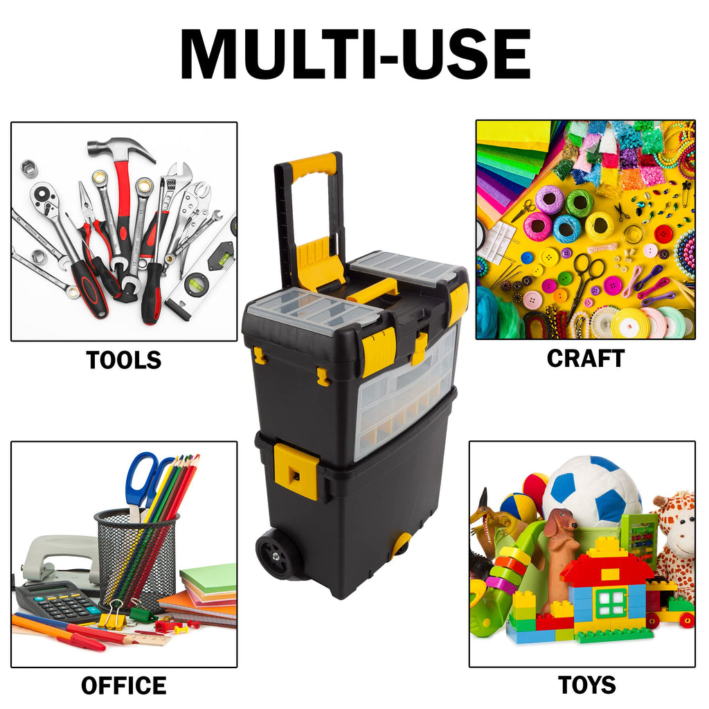 Heavy-Duty Tool Box with Folding Handle and Removable Tray