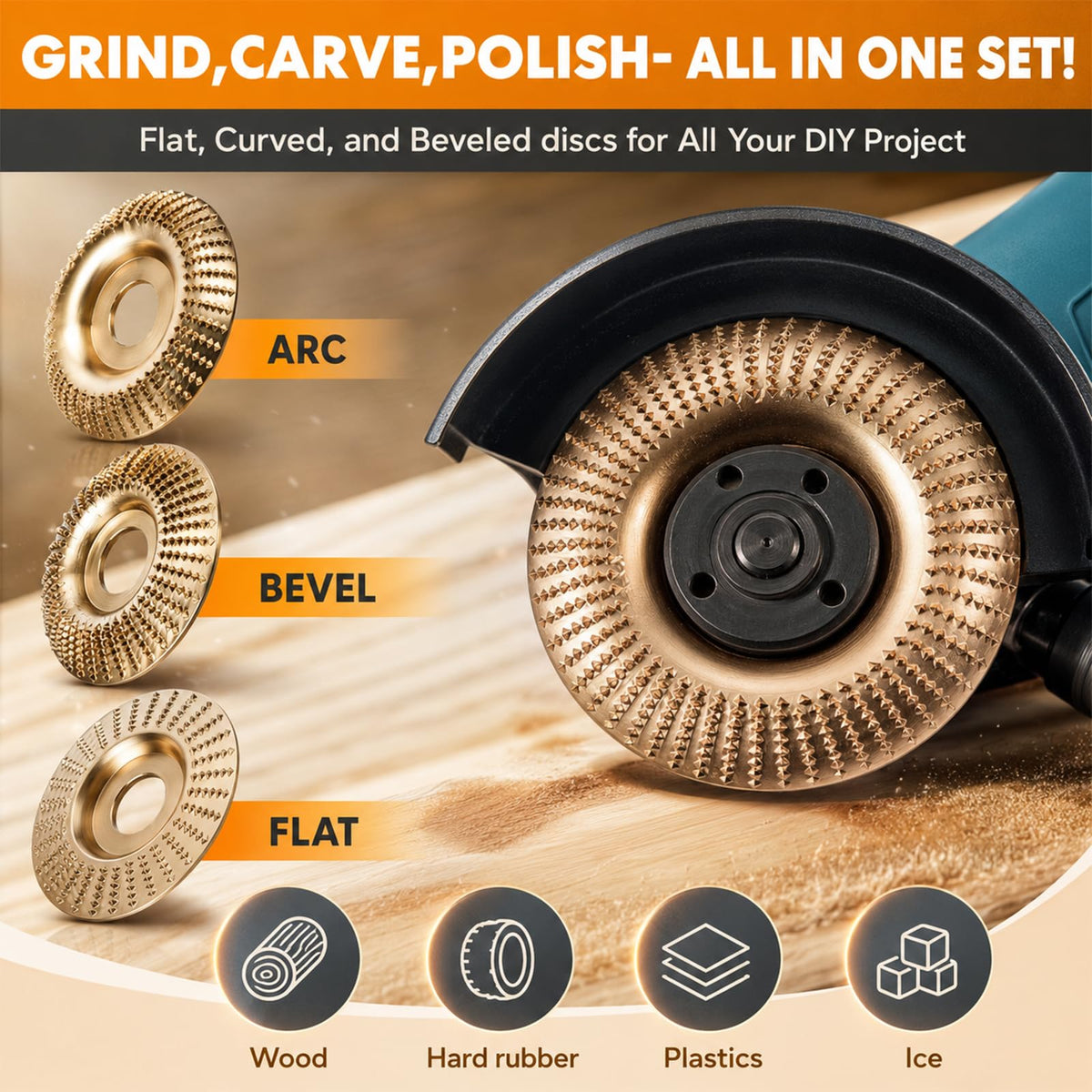 3-Piece Tungsten Carbide Wood Carving Disc Set for Grinders