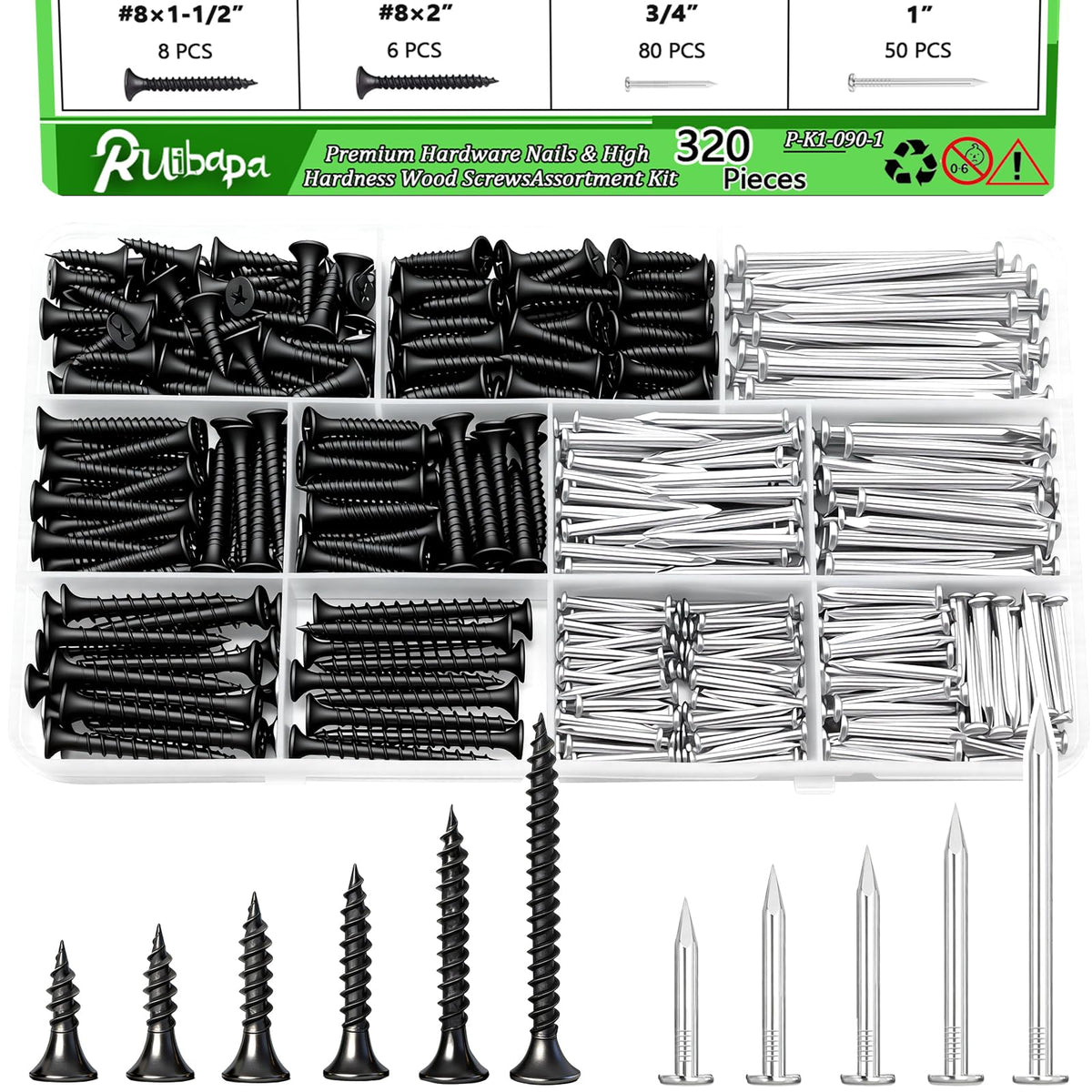 Ruibapa Nails and Screws Assortment Kit for Home Repairs