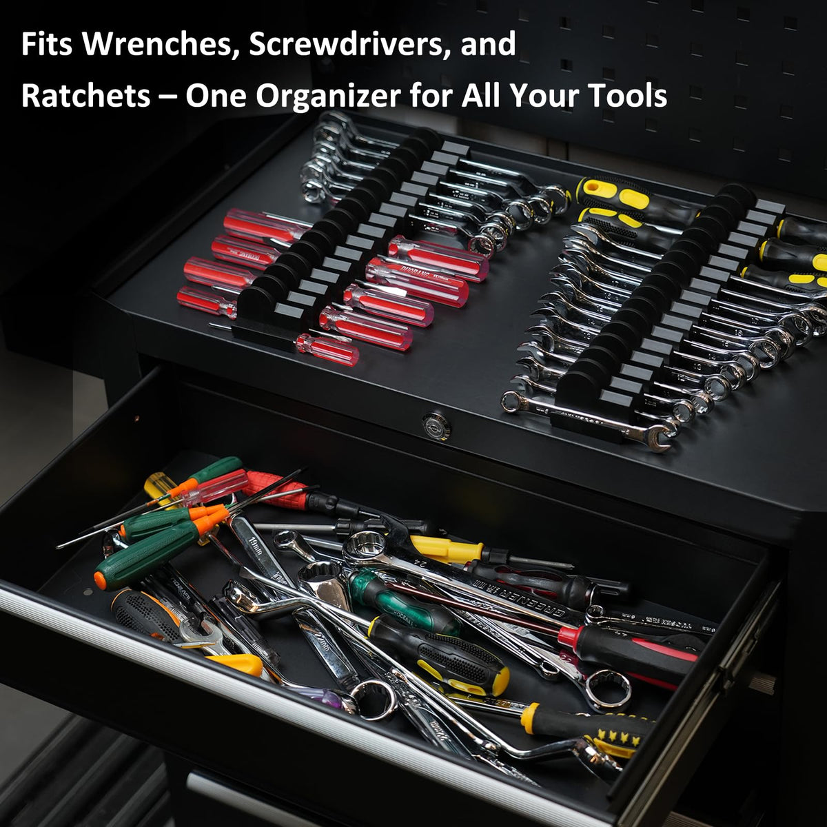 48-Piece Magnetic Modular Wrench Organizer Set for Drawers