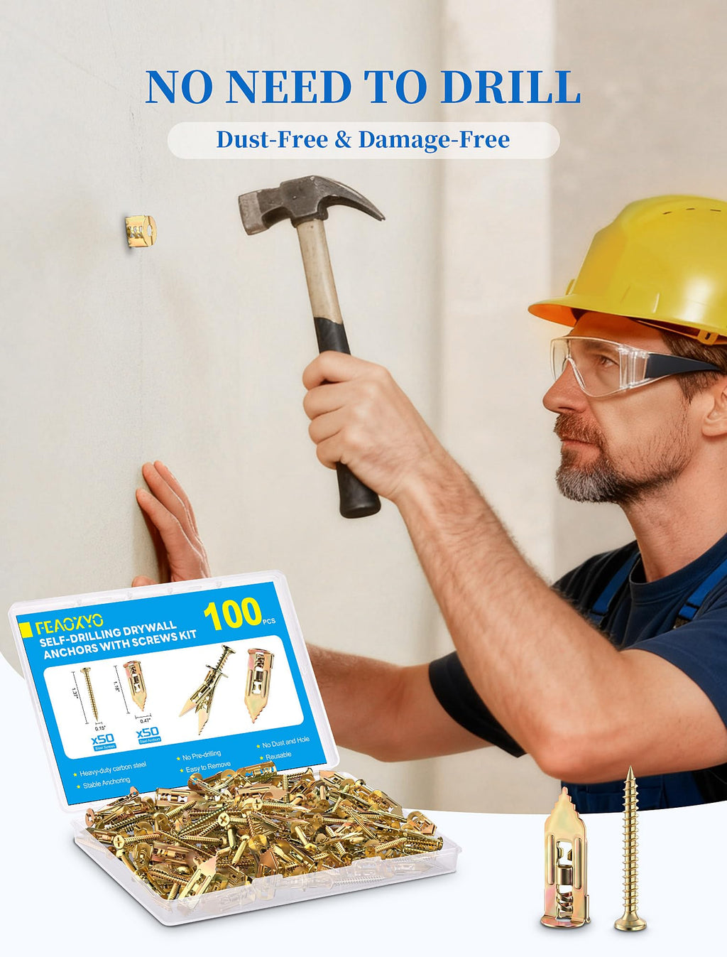 Zinc-Plated Self-Drilling Drywall Anchors and Screws Kit
