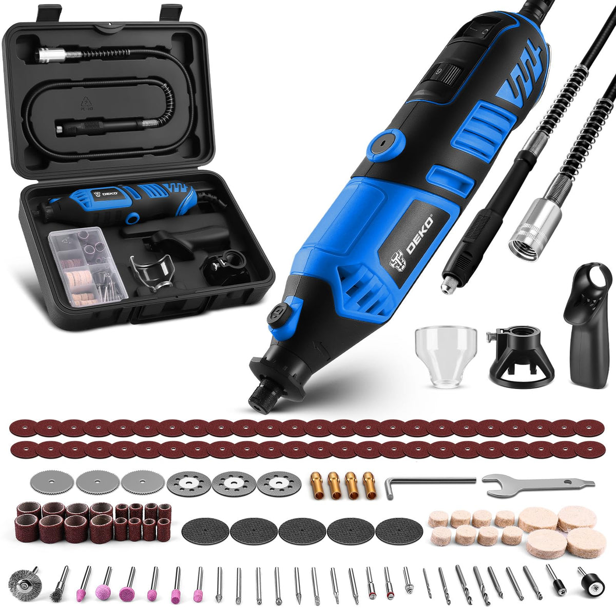 DEKOPRO Corded Rotary Tool Kit with Flex Shaft, 129 Pieces
