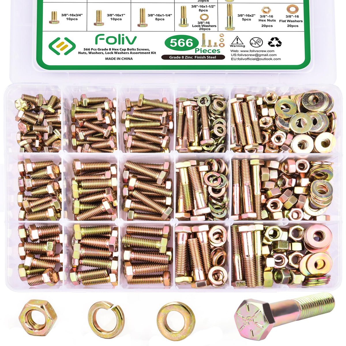 Foliv Assorted Nuts and Bolts Kit for Household Repairs