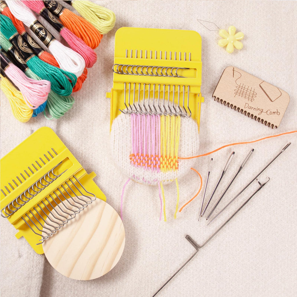 Yushen Mini Darning Loom Kit with Threads for Clothing Repair
