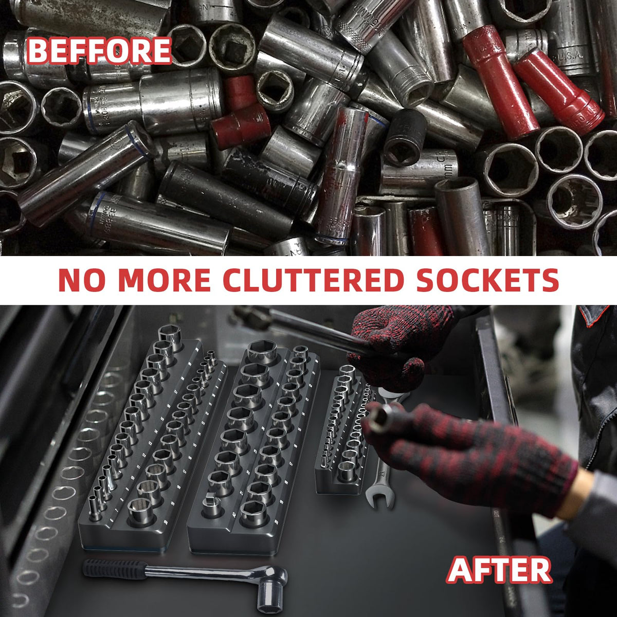 Magnetic Socket Organizer Holder Set for Tool Drawers