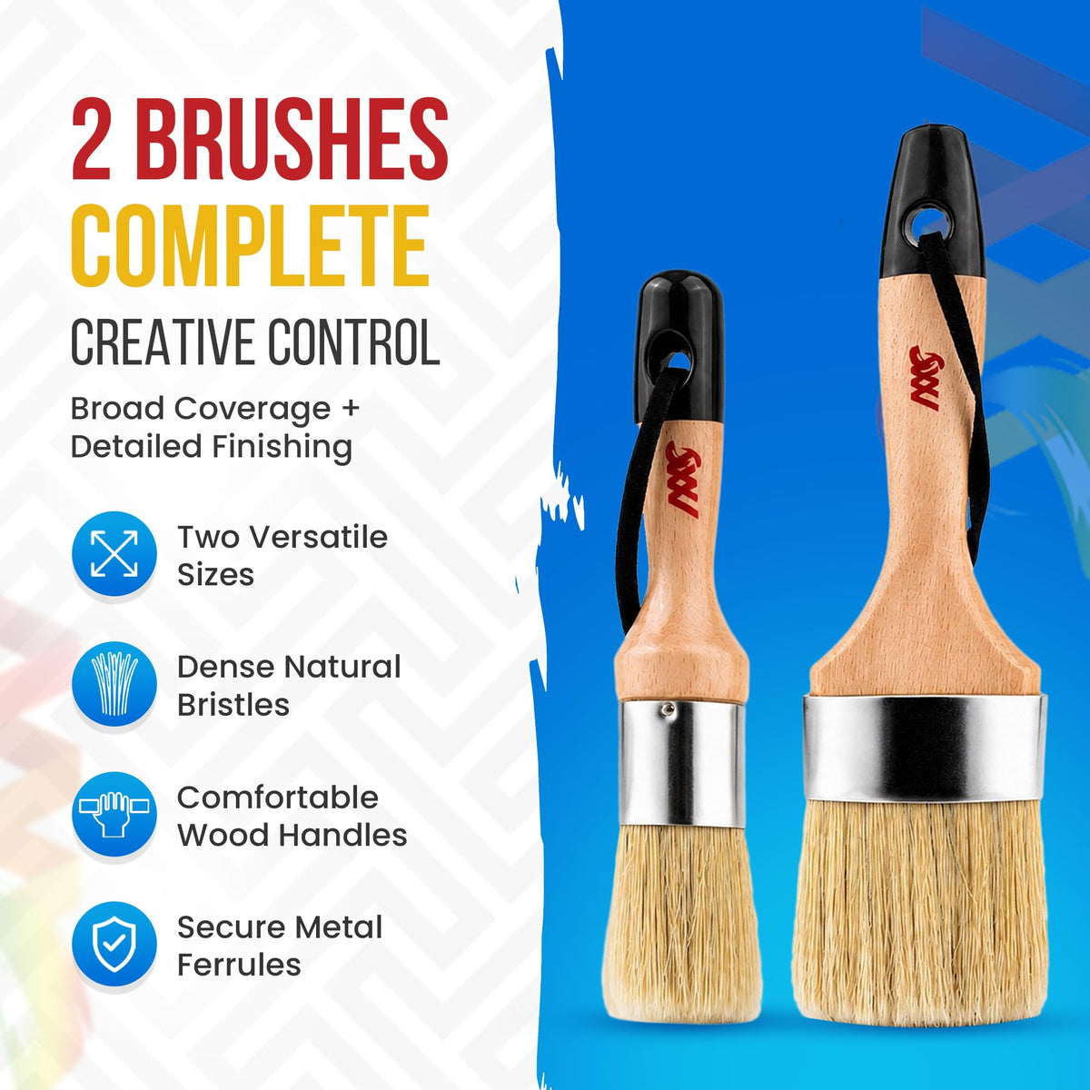 2-Pack 2.5-Inch Natural Bristle Chalk Paint & Wax Brushes
