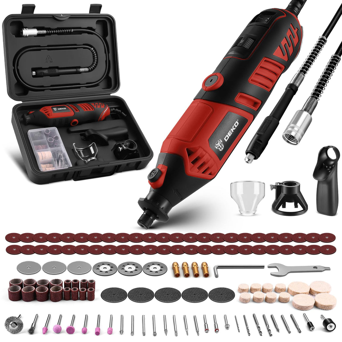 DEKOPRO Corded Rotary Tool Kit with Flex Shaft, 129 Pieces