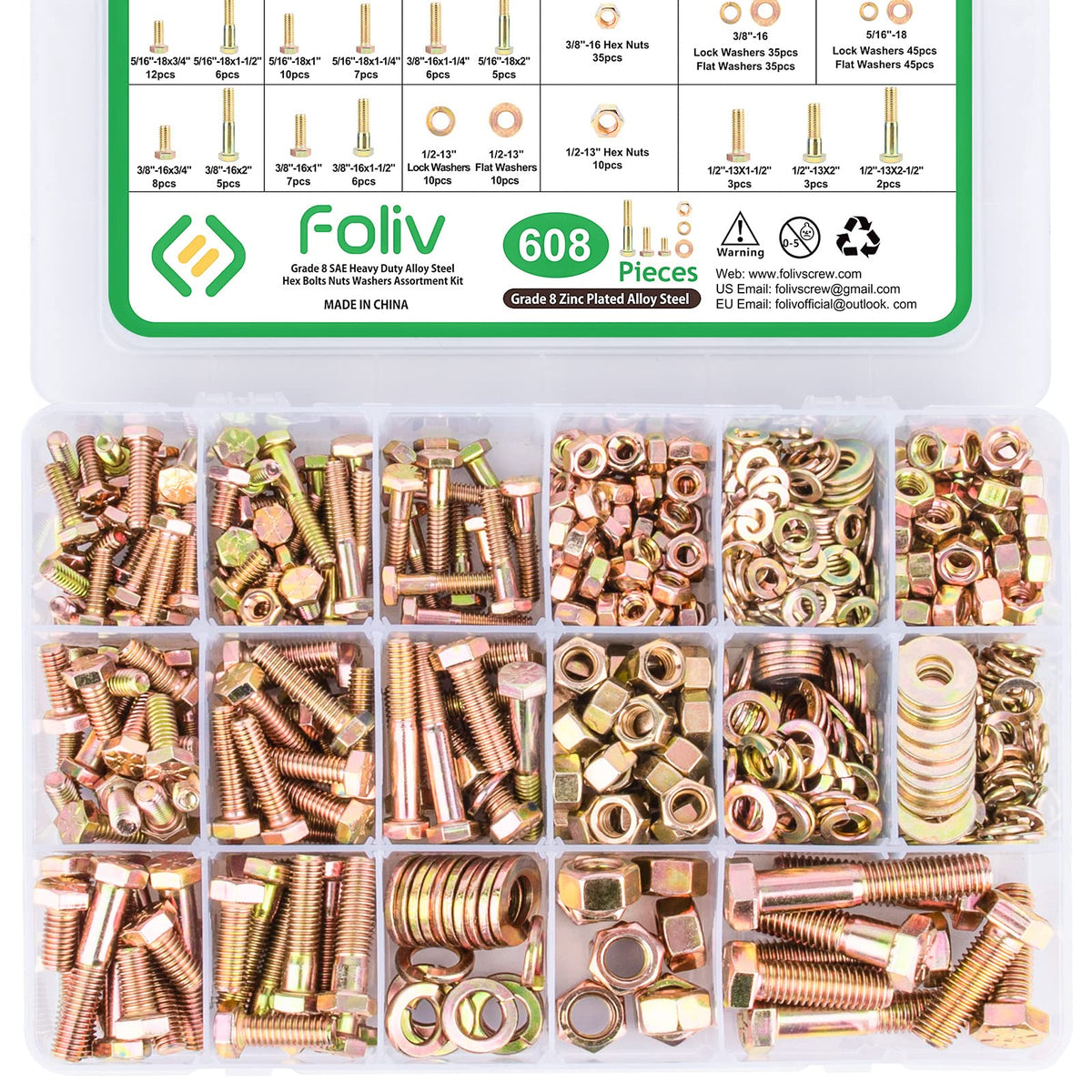 Foliv Assorted Nuts and Bolts Kit for Household Repairs